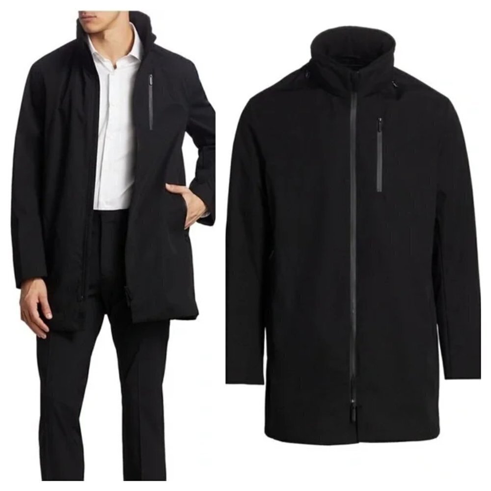 NEW Emporio Armani 52  - Suit sz 42 Matrix Full Zip Overcoat Trench Jacket Black